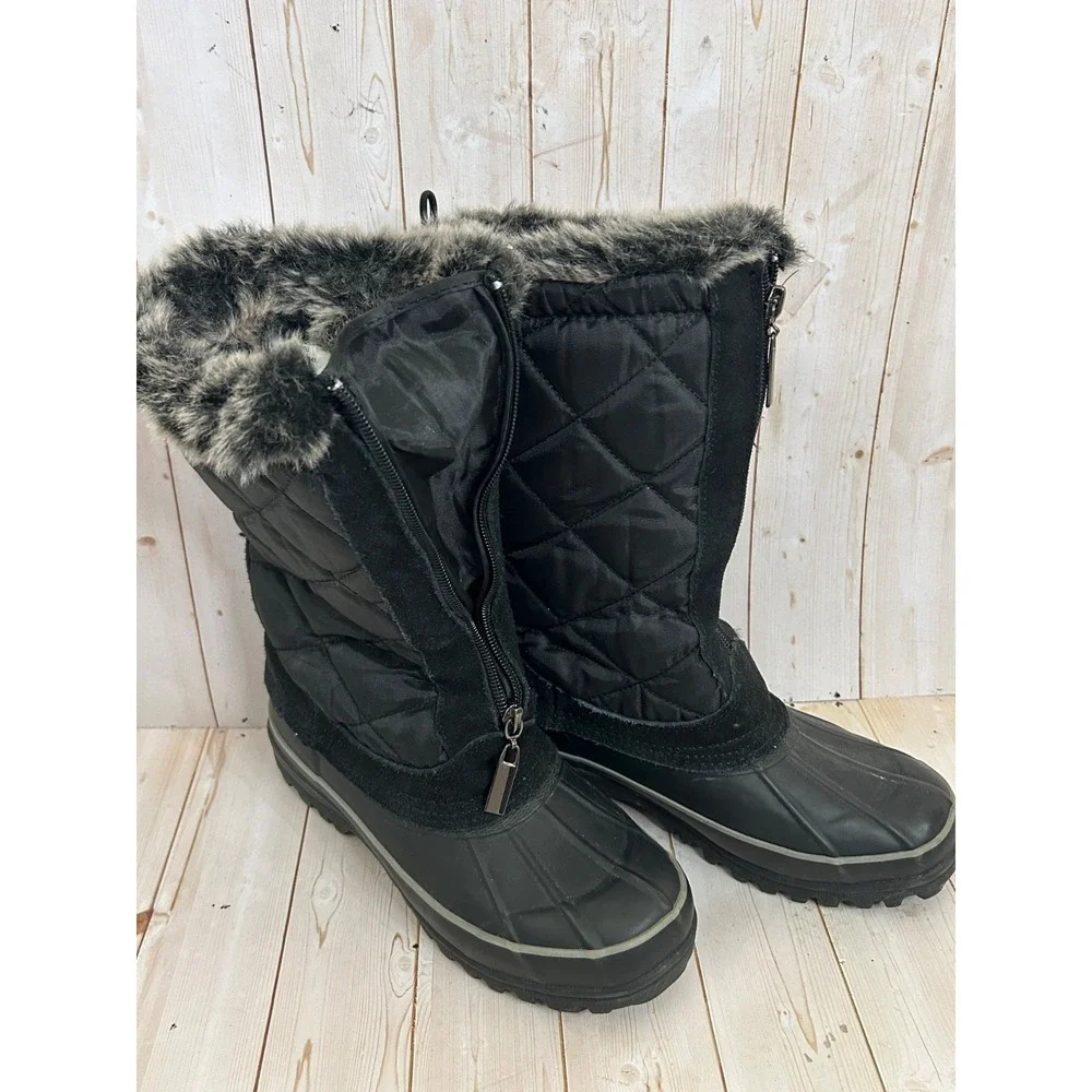 Khombu Women's Black Quilted Faux Fur Lined Zippered Winter Snow Boots Size‎ 6M